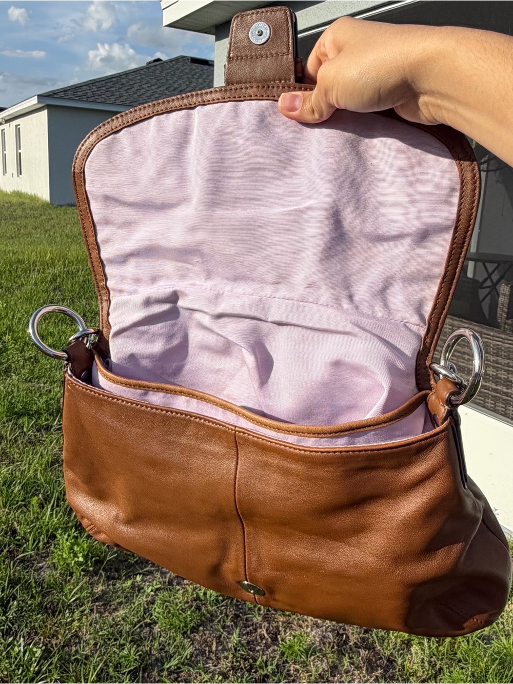 Vintage coach brown soho pleated shoulder bag w silver hardware - Picture 12 of 16